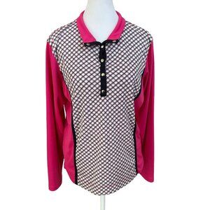 Grand Slam Women's Large Pink/White/Black Geometric Long Sleeve Golf Shirt